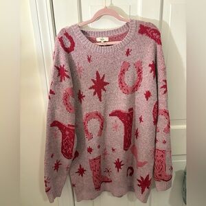 Entro Pink and Red Western Sweater